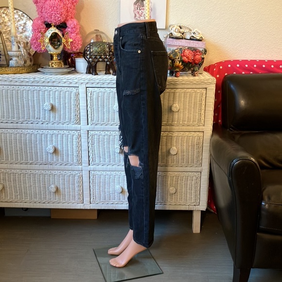 Agolde 100% Cotton high waisted baggy destructed jeans faded black wash size 24 - Picture 2 of 12
